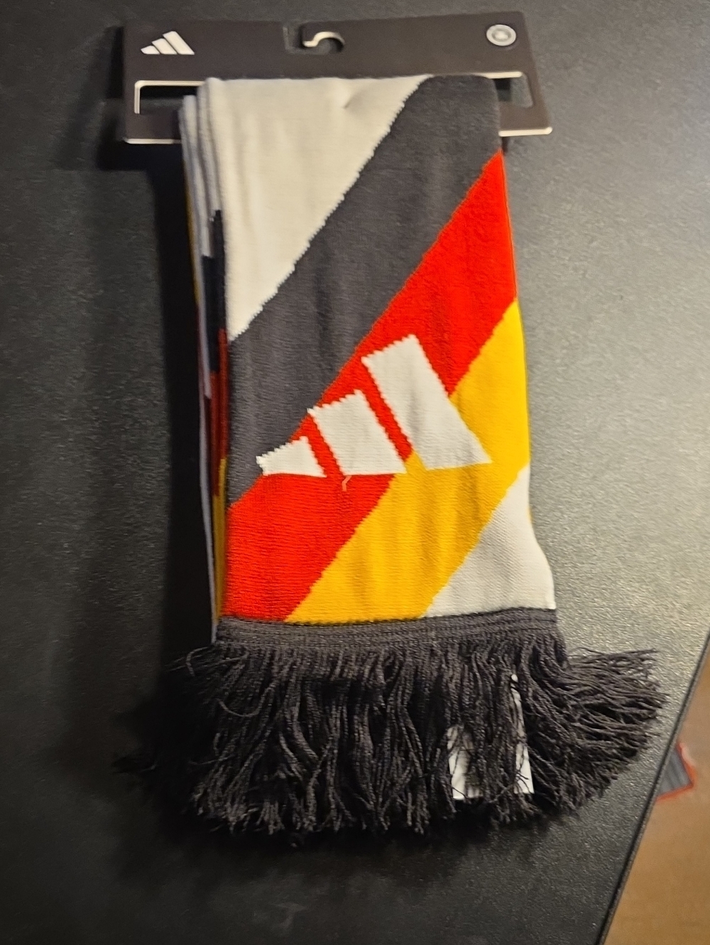 adidas Black, Red & Yellow Diagonal Stripe Scarf with White Logo